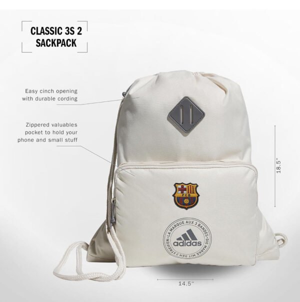 FC Barcelona Edition Unisex adidas Classic 3S Sackpack –, Limited, Soccer Fan - Image 2