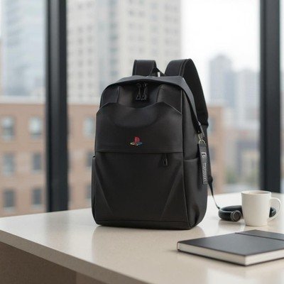 Black PlayStation Logo Backpack 🎮 USB Charging Port, Waterproof, - Image 4
