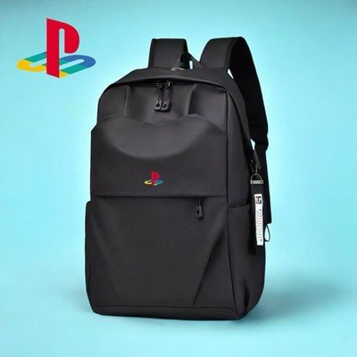 Black PlayStation Logo Backpack 🎮 USB Charging Port, Waterproof,